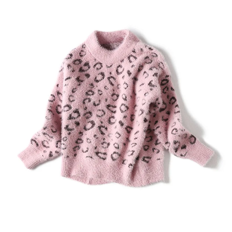 Baby Girls Pullovers Winter Thick Warm Sweaters Girl Animal Print Sweater Leopard Knit Kids Clothes Girl Wearing Woolen Sweater