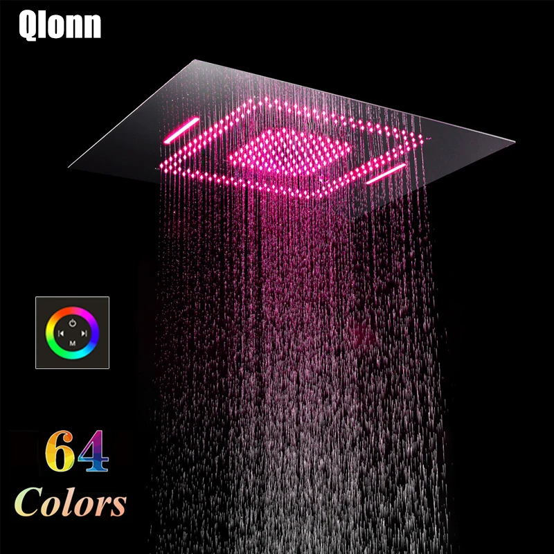 

Remote Control Bathroom 64 Colors 800*600mm LED Shower head Waterfall Misty Waterfall Showerhead 304 Stainless Steel Showers