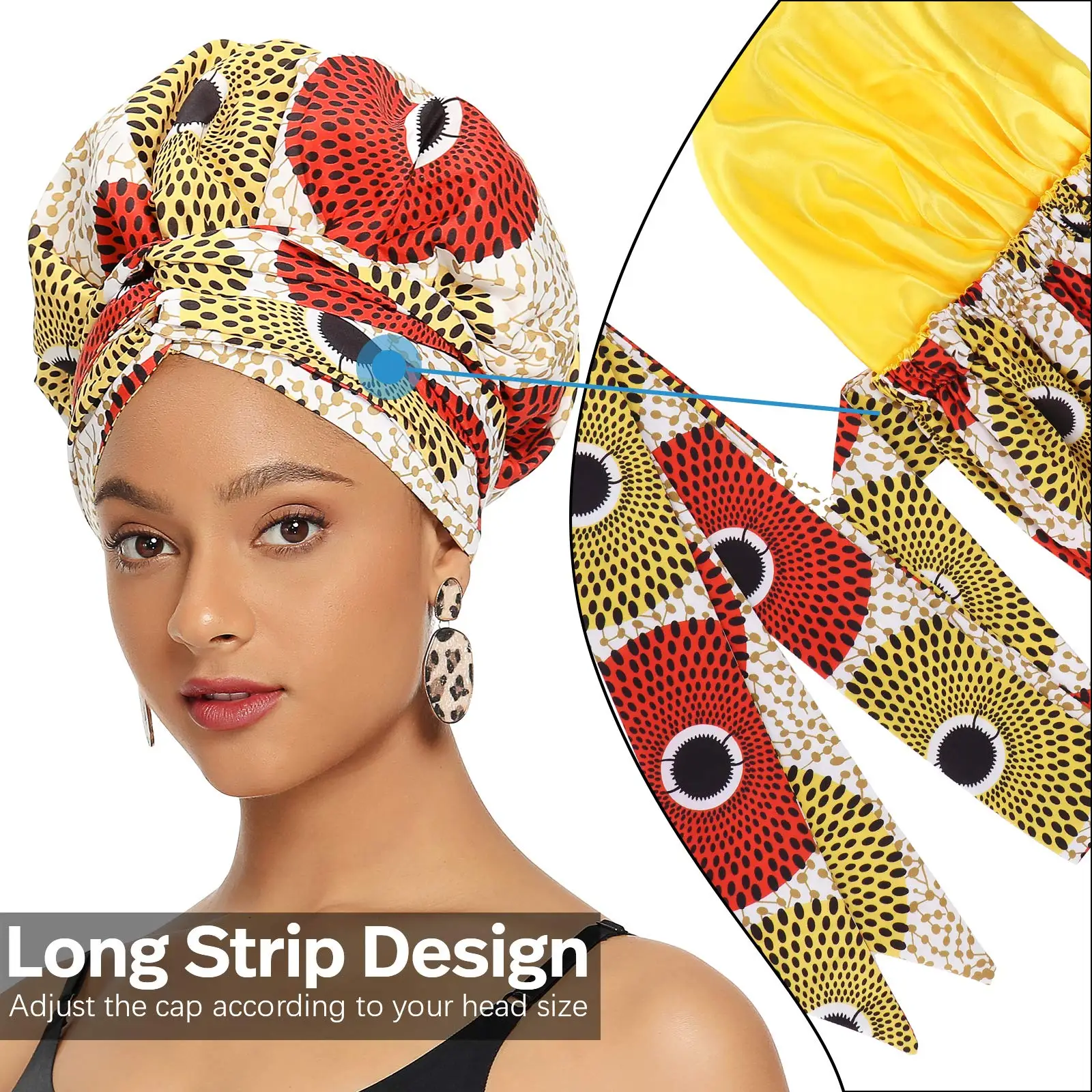 2022 Fashion Gold Women Satin Lined Headwear Curly Hair Bonnet For Sleeping African Headtie Print Head Scarf Hijab Caps african wear for women