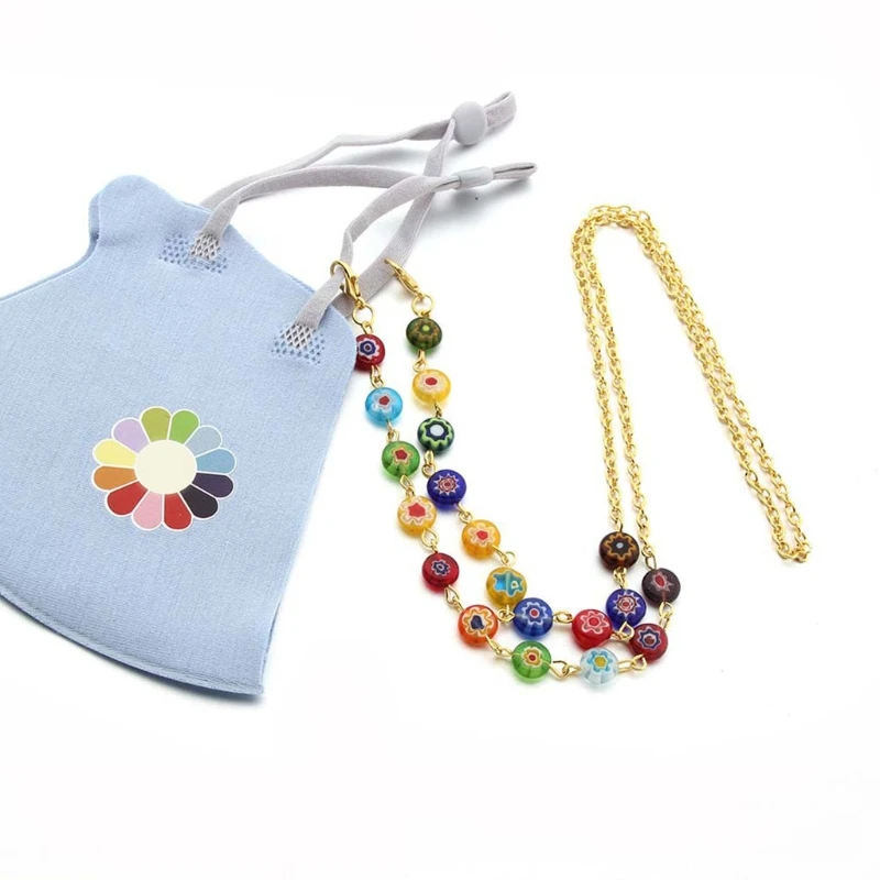 

Women Face Mask Decorative Holder Lanyard Eyeglass Colored Flower Glass Beaded Chain Mouth Cover Retainer Strap Necklace Bracele