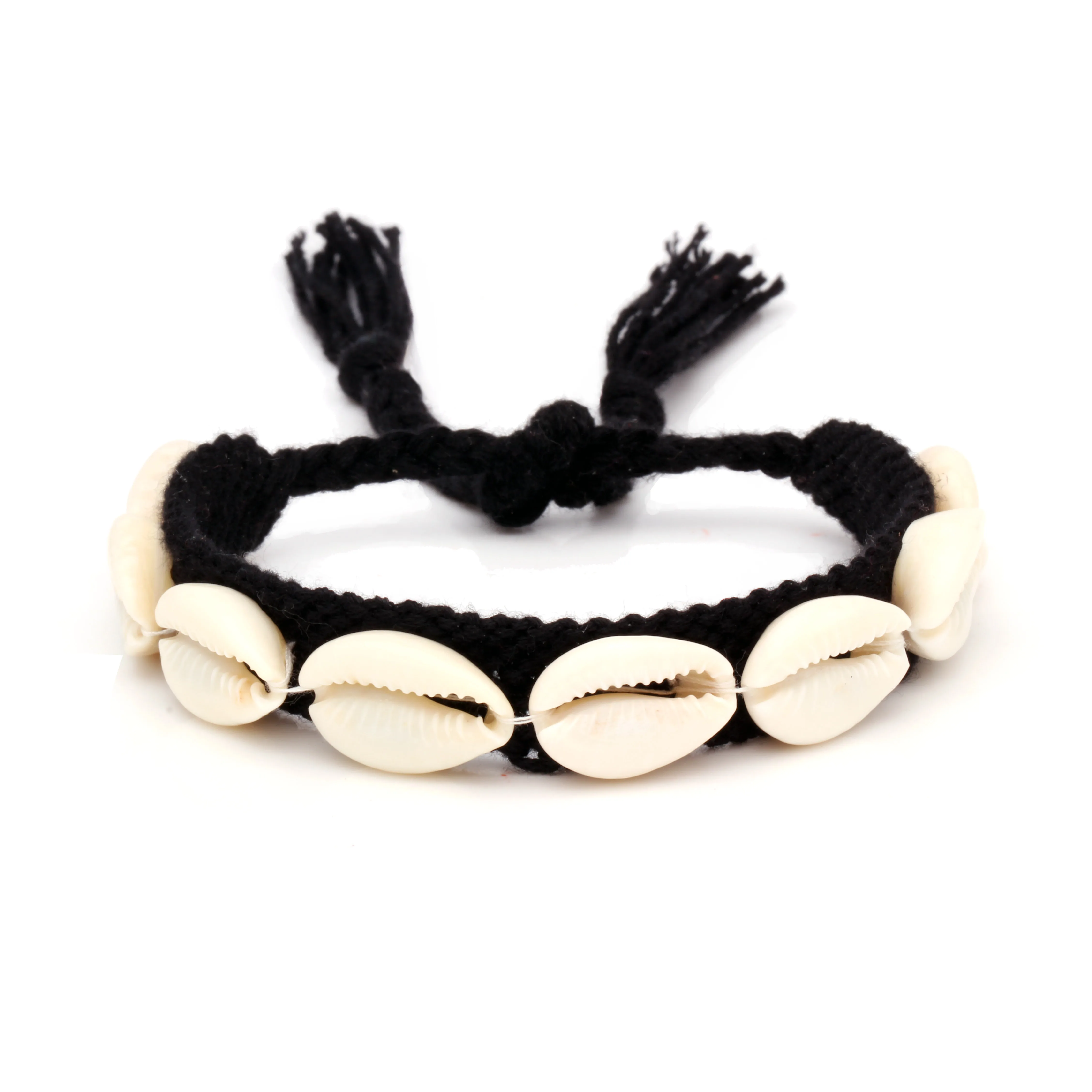 

Black Cowrie Seashells Black Flat Braided Friendship Bracelets Women Men 2019 New Fashion Shells Embroidery Thread Beach Jewelry