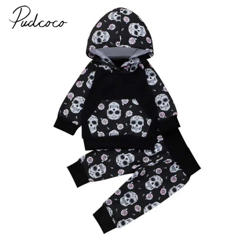 

2019 Baby Autumn Winter Clothing Newborn Kids Baby Boy Infant Cute Skulls Print Clothes Set Hoodie Shirt Tops Pants Outfits 0-2T