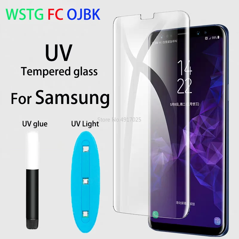 

UV Liquid Curved Full Glue Tempered Glass For Samsung Galaxy S10 S9 S8 Plus Note 8 9 S10 Lite Screen Protector Full Cover Film