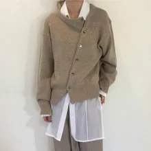 Дизайнерский необычный косой вязаный свитер, кардиганы с круглым вырезом, повседневный женский свитер, женская зимняя одежда Harajuku