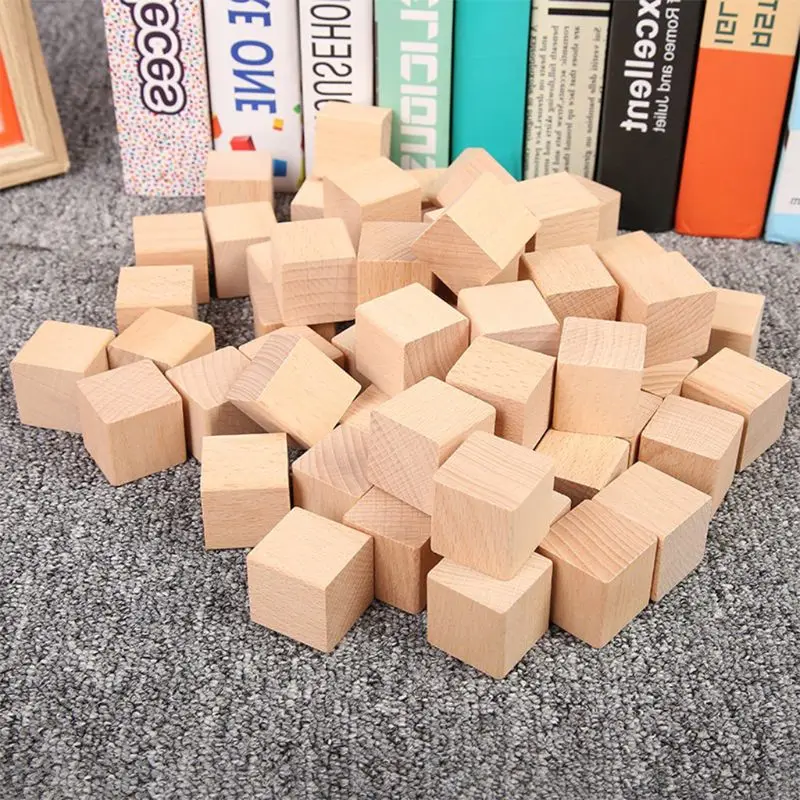 Hot Sale New 20pcs Wooden Cubes Natural Unfinished Craft Wood Blocks for Baby Shower 3