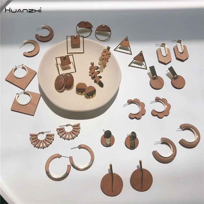 HUANZHI 2019 новые трендовые теплые цветные деревянные геометрические полые простые