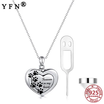 

YFN 925 Sterling Silver Heart Paw Urn Necklace for Ashes Memorial Urns Pendant Necklace Pet Ash Casket Cremation Pendant Jewelry