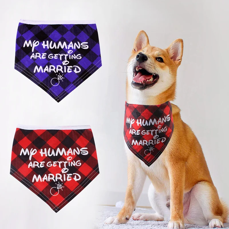 

My Humans Are Getting Married Fashion Dogs Plaids Cotton Scarf Bandanas Puppy Cats Scarfs With Printed Letter Wedding Accessory