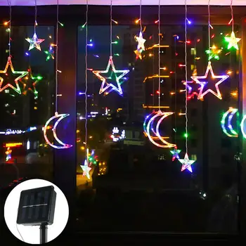 

Christmas decoration Solar Powered LED Curtain Lights with Stars Moons Dimmable 8 Lighting Modes with Timer Twinkle String Light