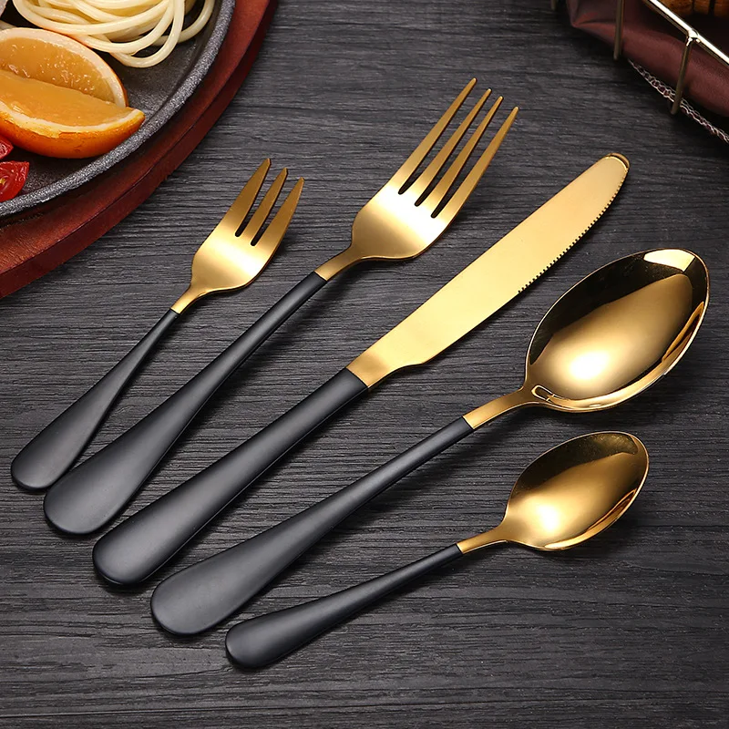 

Stainless Steel Knife, Fork And Spoon Gold Plated Paint Spraying Five Combo Knife, Fork And Spoon Suit Gift Tableware