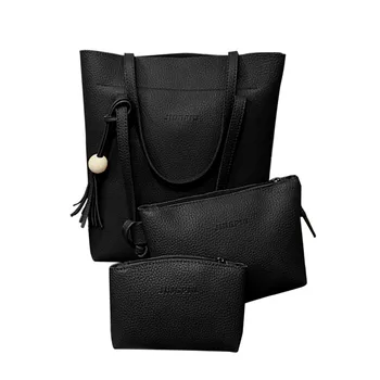 

3-piece Women's Handbags Fashionable Durable Tassel Leather Solid Shoulder Bag Messenger Bag Clutch Wallet 2020 Женская Сумка #s
