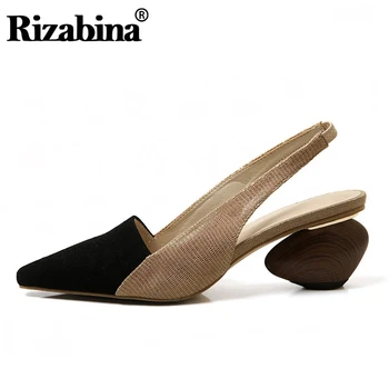 

Rizabina Real Leather Women Sandals Strange Heel Sexy Outdoor Shoes Women Patchwork Casual Ankle Strap Footwear Size 34-43