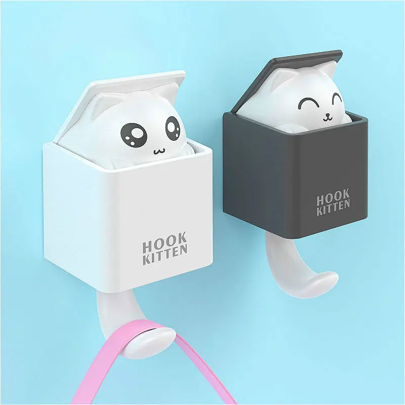 

Cartoon Cat Key Hook Hanger Wall Mounted Clothes Sticky Hooks Holder Decorative Hat Scarf Handbag Storage Hangers Bathroom Rack