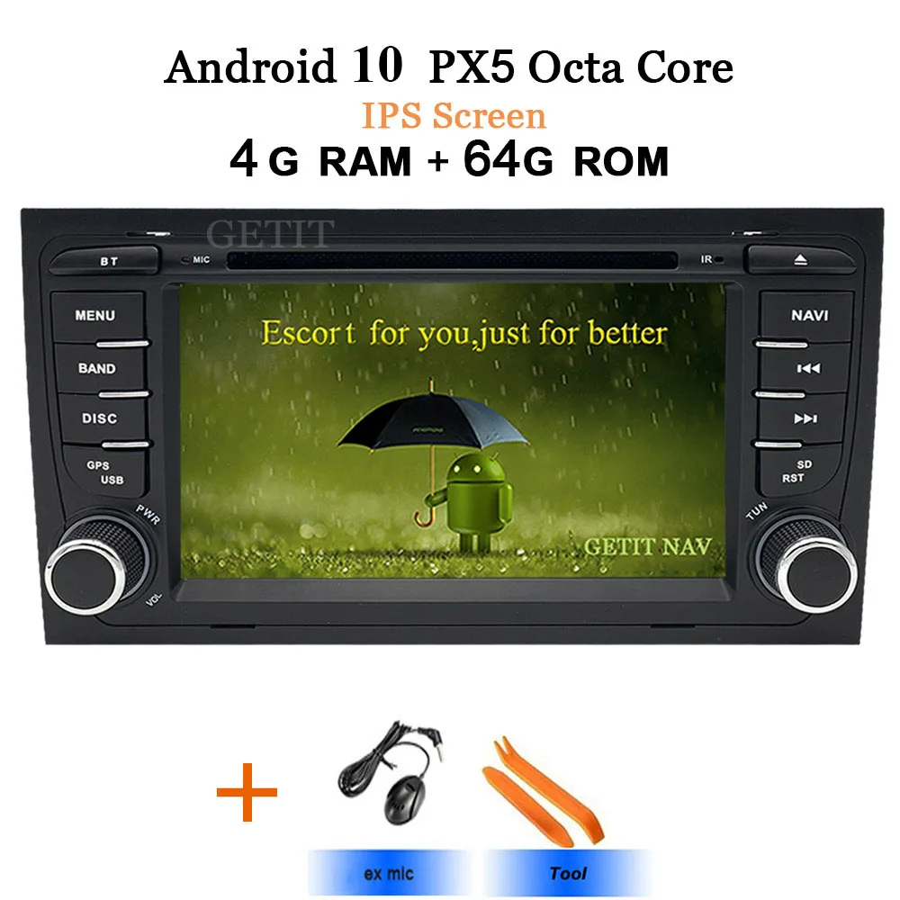 DSP Android 10 автомобильный стерео DVD мультимедийный плеер для Audi A4 S4 RS4 2002-2007 с WiFi BT gps навигацией Радио 7 ''ips экран - Цвет: IPS PX5 4G-64G
