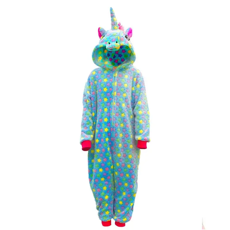 

Green Stars Unicorn Onesie Girls Animal Pajama Soft Warm Flannel Winter Suit Child Kid Cute Printing Jumpsuit Home Sleepwear
