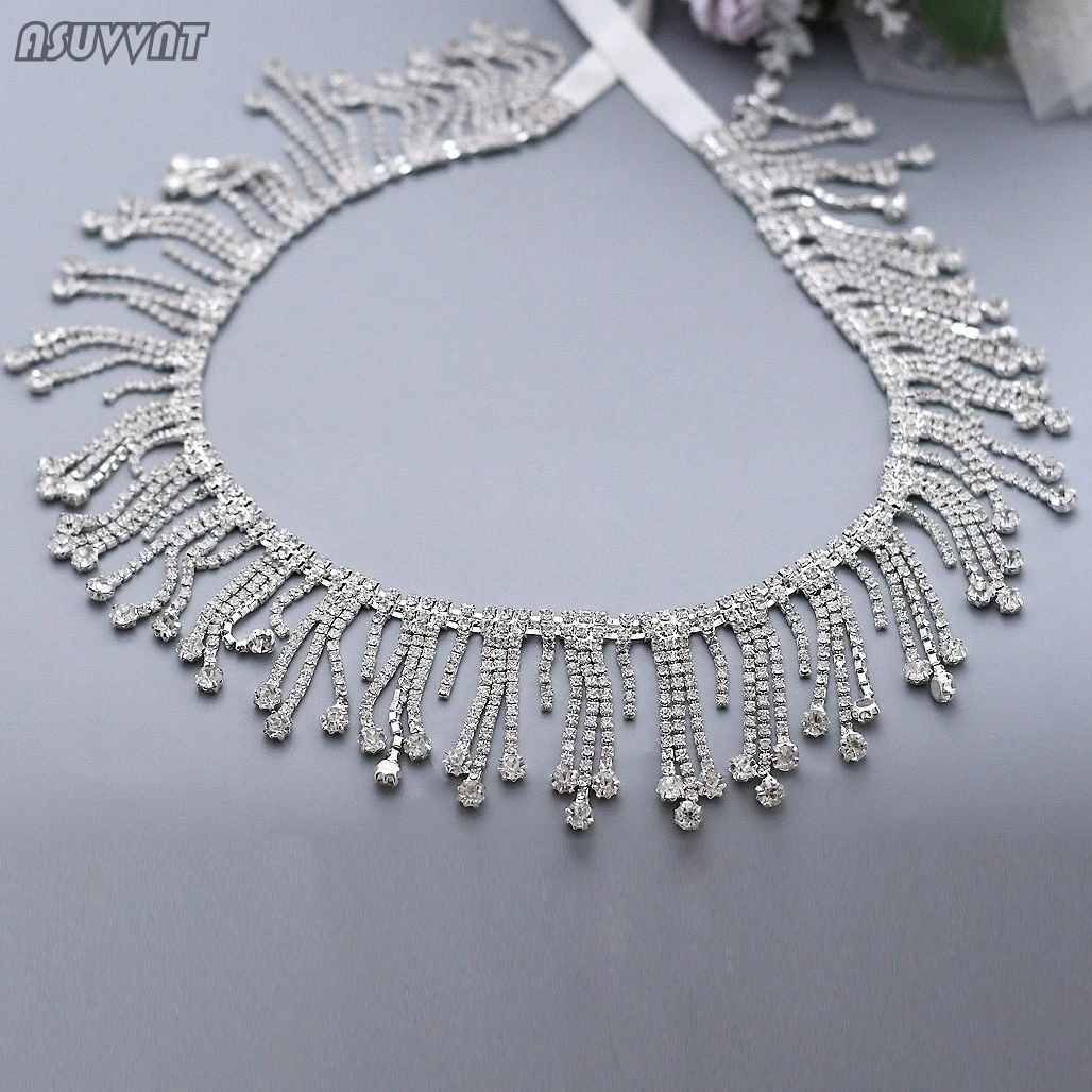 

Wedding Belt For Bride Women Rhinestone Applique Shiny Tassels Decorate Diamond Gown Girdle Fashion Belt For Party Dress