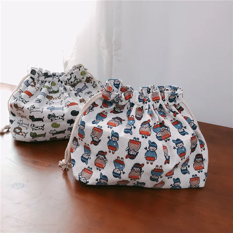 

[The Butterfly Cloth Bag] Double Layer Drawstring Bento Box Bag Cotton Linen Handmade Cloth Bag Storage Bag Hand Bag Large Capac