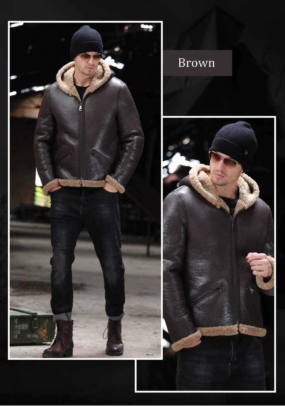 SANI мужское зимнее пальто с натуральным мехом, с капюшоном, из овчины, меховая одежда коричневого цвета, Короткие Куртки из натуральной кожи