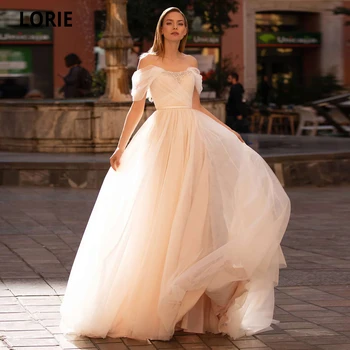 

LORIE Champagne Wedding Dresses for Bride Gown Plus Size Beading Off Shoulder Lace-up Tulle Bridal Gowns Princess Party Dress