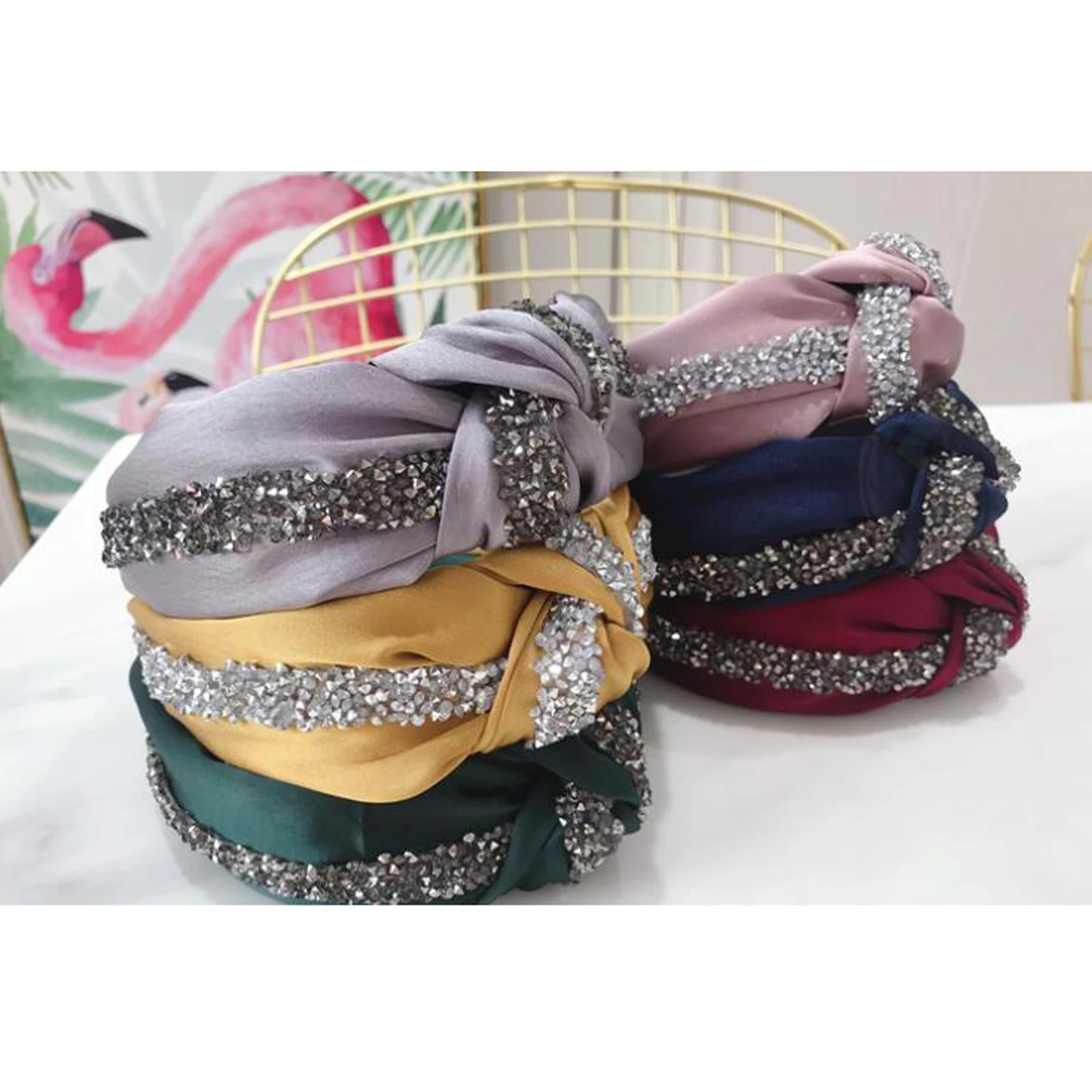 Fashion Shining Rhinestone Hairband Headband Women Wide Side Headwear Solid Casual Headwear Turban Hair Accessories Wholesale