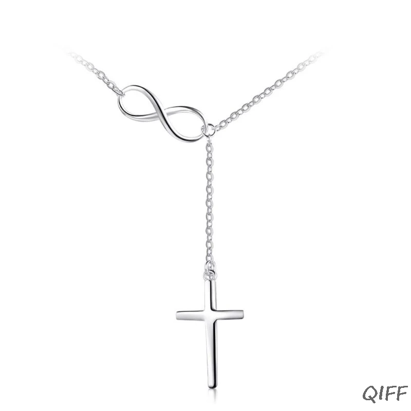 

Cross Pendant V Neck Necklace 925 Sterling Silver Chain for Women Fine Jewelry