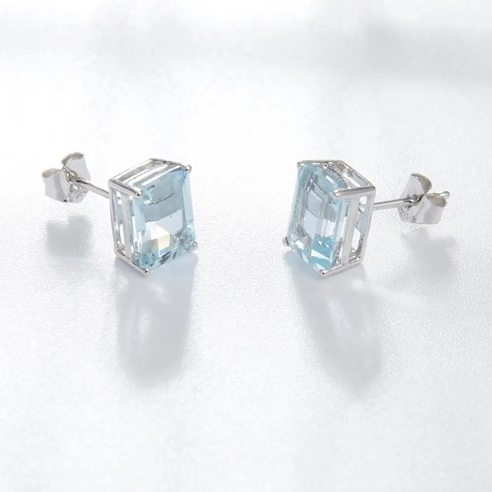 Hutang 14K Твердые серьги-гвоздики из белого золота 3.07ct Натуральный аквамарин Элегантный Голубой драгоценный камень ювелирные изделия для женщин подарок