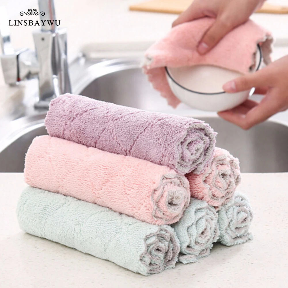 1 pcs Double-sided Strong Absorbent Soft Scouring Pad Kitchen Cleaning Dish Towel Dry And Wet Household Cloth New | Дом и сад