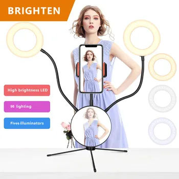 

16Cm Selfie Ring Light With Phone Holder Double Ring Fill Light With Mirror for Video Live Stream Makeup Ring Lamp 514#2