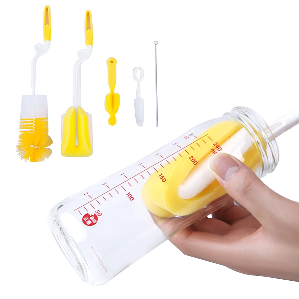 

5pcs/set Bottle Brush Glass Milk Water Cup Cleaning Tools Feeding Bottle Dummy Nipple Pacifier Sponge Brushes Bottle Clean Brush
