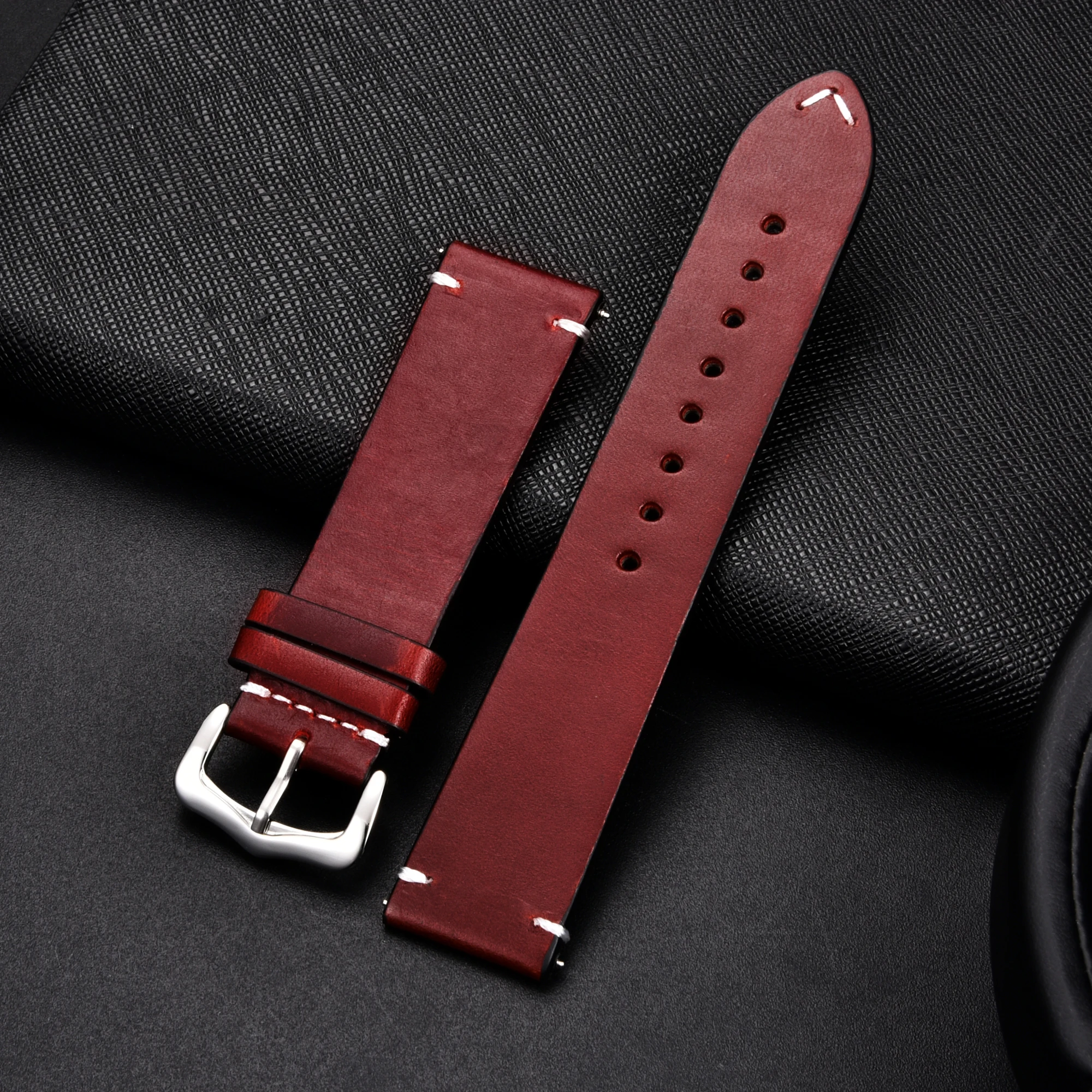 Vintage Genuine Leather Watch Strap - Premium Oil Wax Cowhide Discoloration Design, High-Quality Business Band