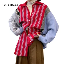Women's Sweaters Autumn Winter Cardigans Single Breasted Women Sweater Fashionable Stripe Mid-length Female Sweaters Tops Women's Sweaters Autumn Winter Cardigans Single Breasted Women Sweater Fashionable Stripe Mid-length Female Sweaters Tops
