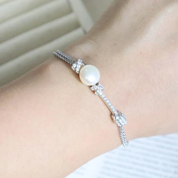 

Brand Design Pearl Knot Cross Fine Bracelet 5A CZ Zircon Stones Adjust Chain Women Luxury Jewelry