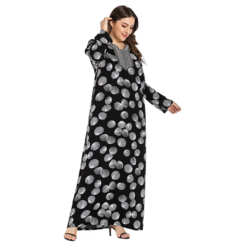 Новая мода мусульманское платье dubai abaya печатных платье с вышивкой марокканский Ближний Восток Оман большой Размеры Женская одежда