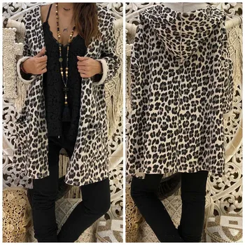 

Women Autumn Long Sleeve Hooded Jacket Elegant harajuku Leopard Coat Cardigan femme Ladies Outwear streetwear veste femme