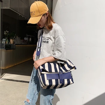 

Retro INS Japanese rucksack woman single shoulder cross-body bag simple chic Korean version plaid stripe woman bag