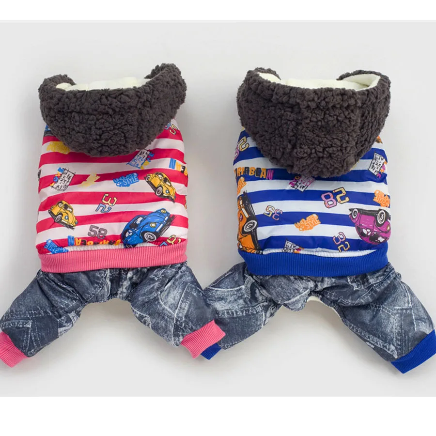 

Pet Dog Clothes Coat Winter Warm Outerwear Thicken Dog Clothing Wadded Jacket Stripe Pet Cat Products Clothes For Dog Puppy Cat
