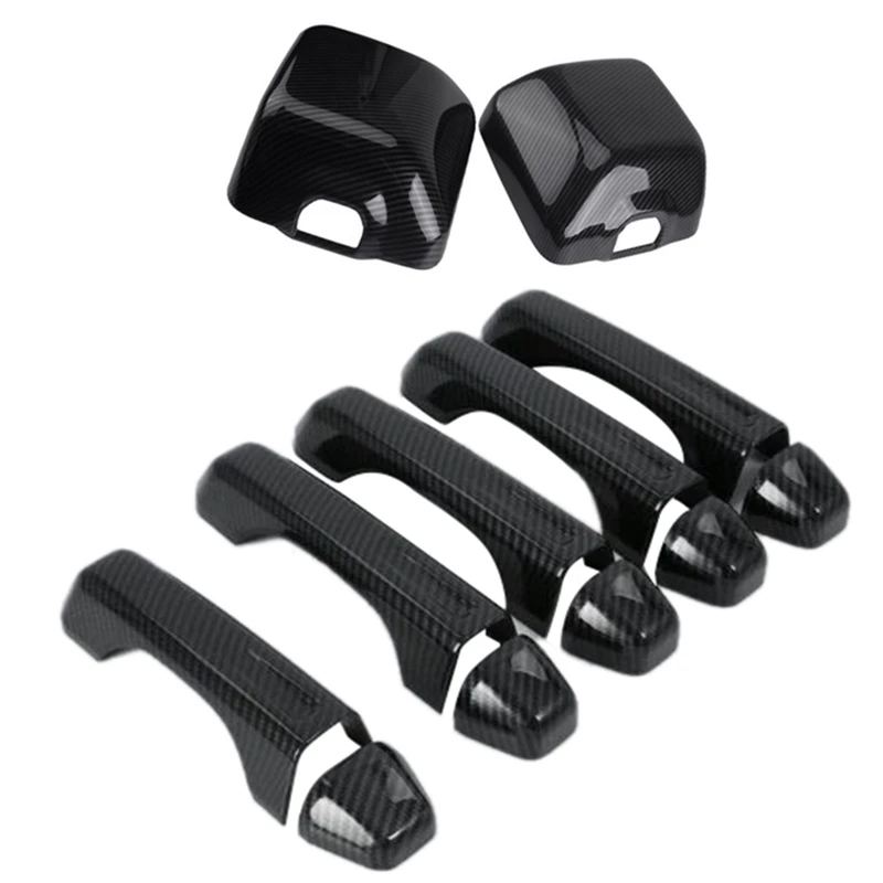 

Car Rear View Mirror Cover Trim+Door Handle Cover Trim ABS Carbon Fiber for Jeep Wrangler JL 2018-2019