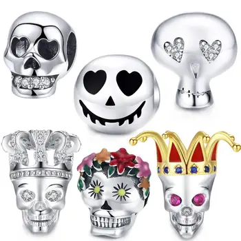 

womak fit original Pandora bracelet charm necklace pendant 925 sterling silver skull beads jewelry making Halloween gift