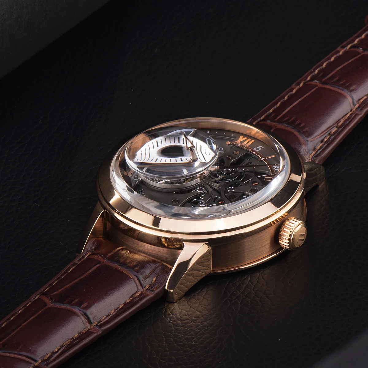 OBLVLO Casual Watches Mens Skeleton Dial Calfskin Leather Band Rose Gold Watches Automatic Watches for Men Montre Homme VM 1