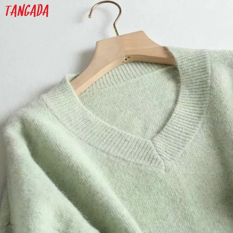 Tangada Женские однотонные вязаные свитера с длинным рукавом винтажные женские модные пуловеры зимние толстые Стильные топы BAO9