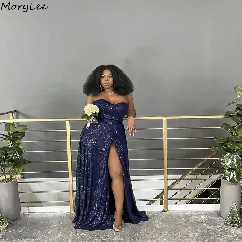 

Sequins Bridesmaid Dresses Sweetheart Sleeveless Floor Length Side Slit A-Line Wedding Party Bridesmaid Gowns With Lace Up Back
