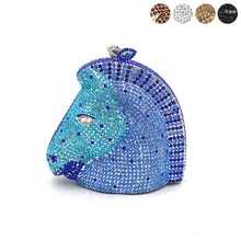 Дизайнерская женская сумка с животным принтом, вечерняя сумочка, Роскошная сумочка с кристаллами в виде головы лошади, свадебные клатчи с кристаллами