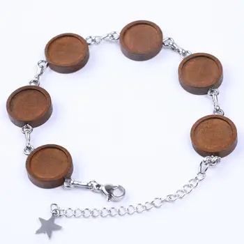 

Onwear 5pcs/lot wood bracelet making supplies 12mm round cabochon base setting diy accessories