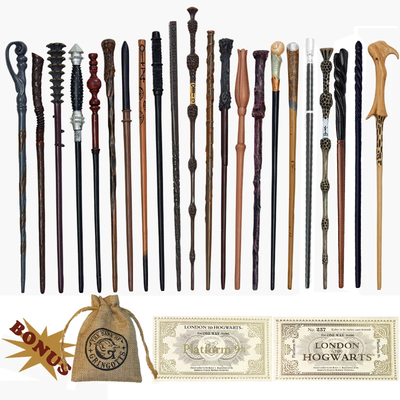Juego de 27 tipos de núcleo metálico, varita mágica de Harry Potter, Poter, Dumbledore, Lucius, Ron, Voldmort, Hermione, entradas y Bolsa, sin caja