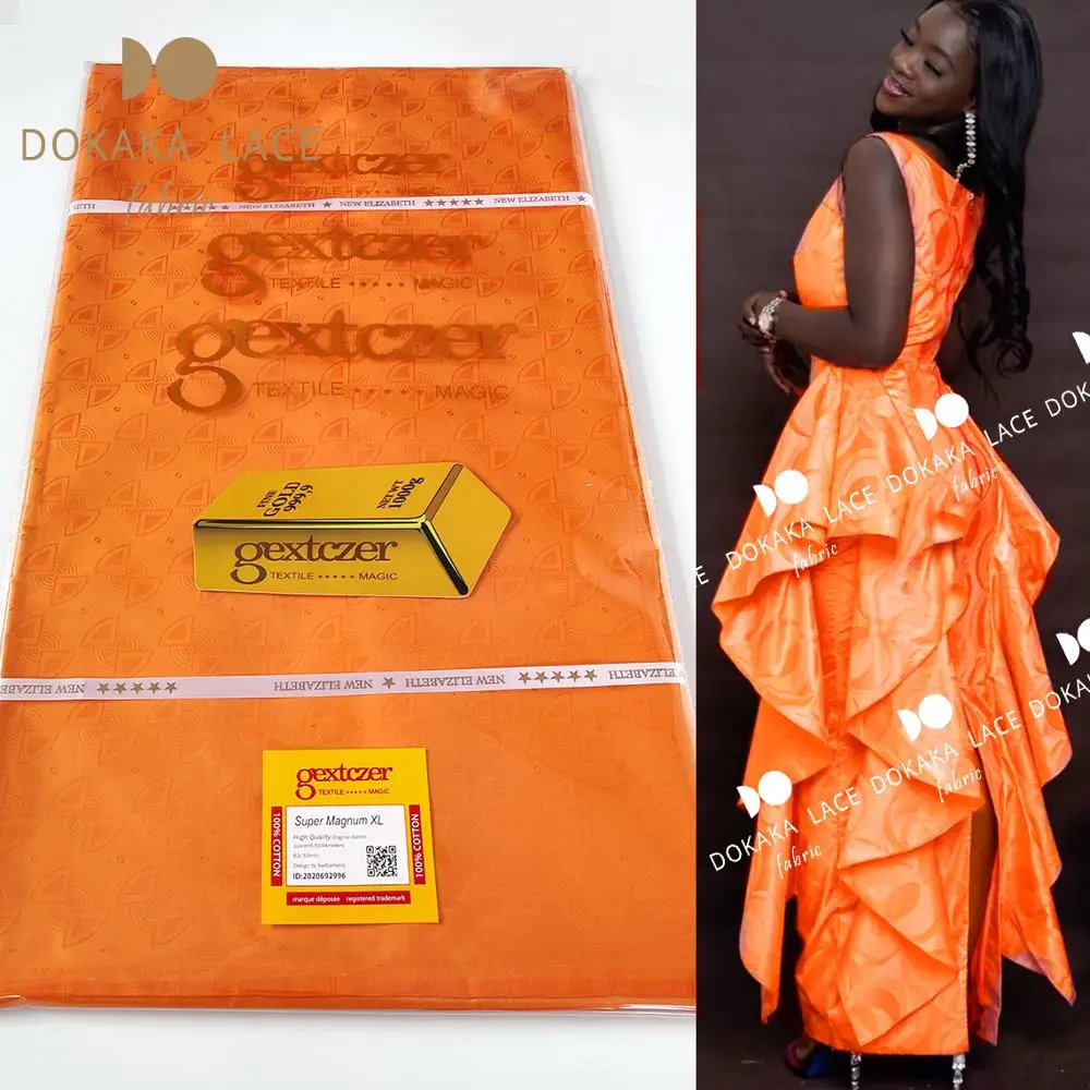 

Orange Senegal Basin Riche Lace Fabrics 100% Cotton Jacquard Basin 2022 High Quality Guinea Gambia Women Or Men Clothes Fabrics