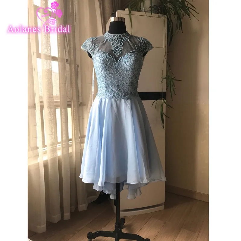 Stock Clean Crystal Beaded Short Homecoming Dresses Blue Cocktail Dress Sexy Prom Gowns Abiye Vestidos Front Back Long | Свадьбы и