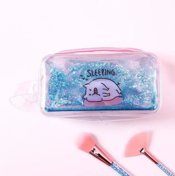 Pig Blue Милый чехол-карандаш из ПВХ с изображением поросенка, корейский чехол, школьная красочная сумка с зыбучим песком для девочек, прозрачные канцелярские принадлежности с изображением русалки, креативная сумка - Цвет: Pig Blue