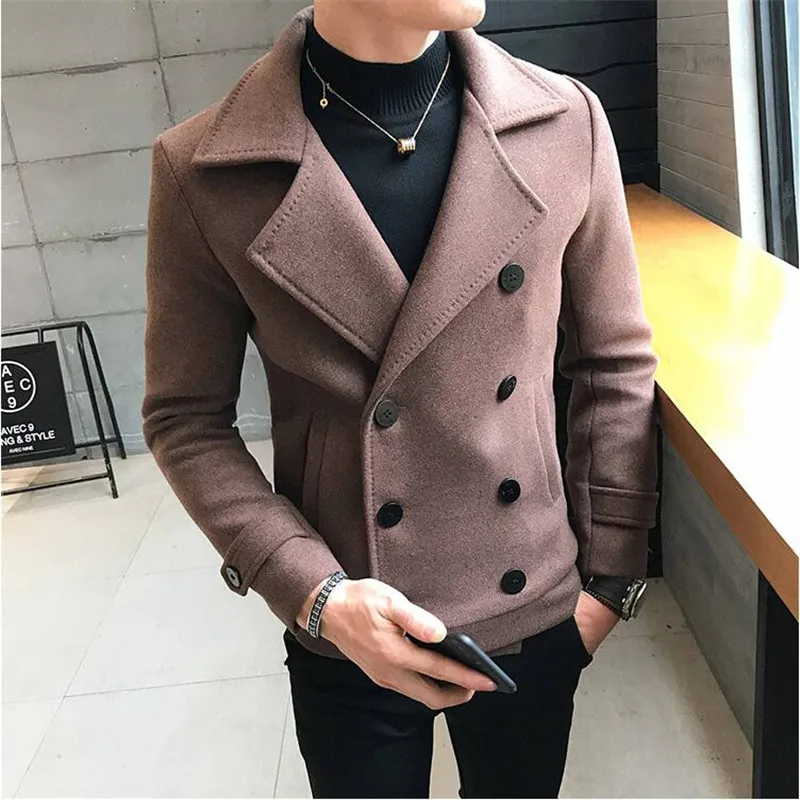 2020 New Fashion Men Double-Breasted Windbreaker Solid Color Slim Short Woolen Coat Winter Casual Warm Windbreaker Coat Size 5XL 2020 New Fashion Men Double-Breasted Windbreaker Solid Color Slim Short Woolen Coat Winter Casual Warm Windbreaker Coat Size 5XL