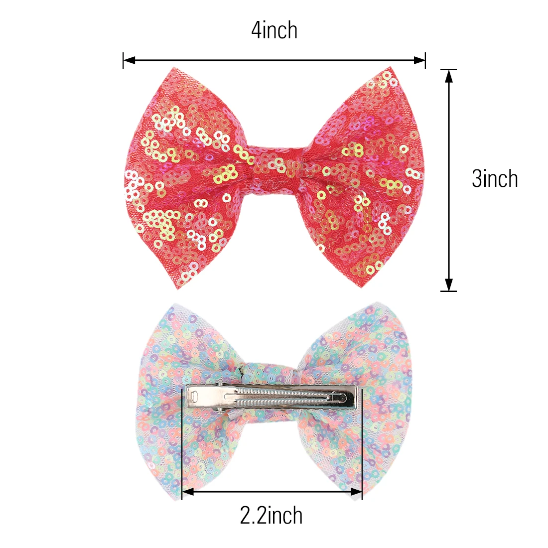 XIMA 8pcs/lot Lovely Girls Rainbow 4inch Sequins Hair Bow Women Shining Alligator Hairpin Party Hairclips Hair Accessories