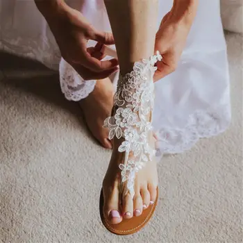 

Cheap Barefoot Sandals For Wedding Shoes Sandel Anklet Chain Hottest Stretch Lace Sequins Wedding Bridal Jewelry Foot